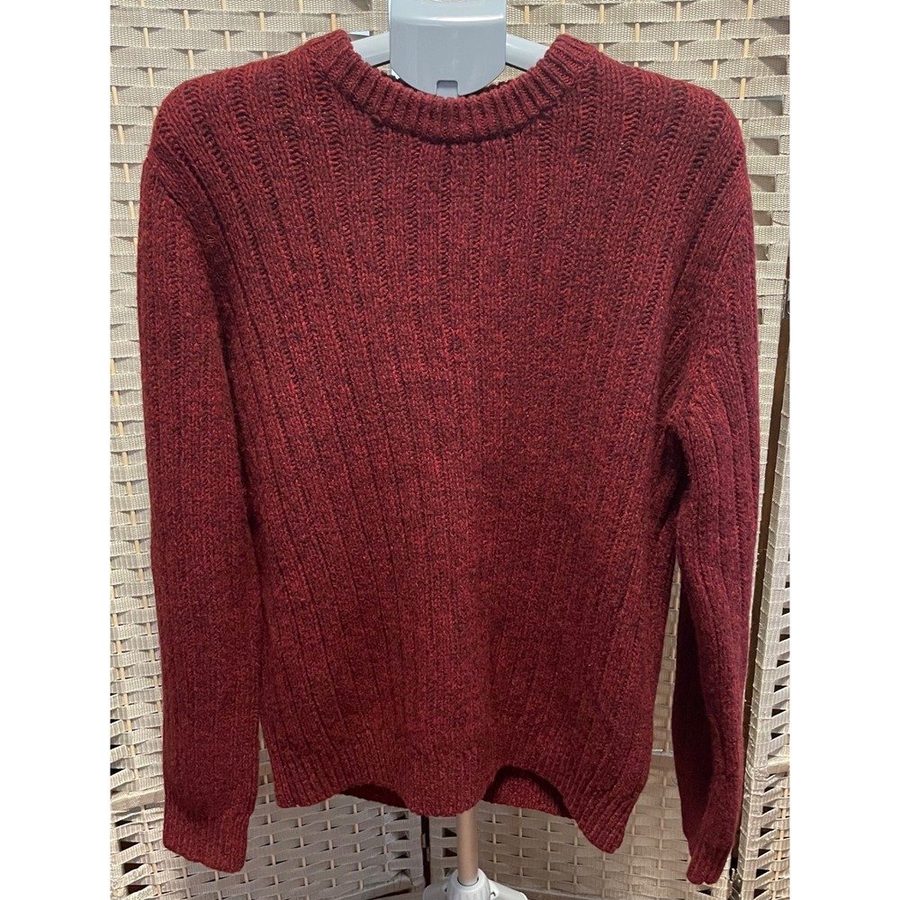 LL Bean Lambswool Crewneck Sweater Burgundy Red Ribbed Knit Mens Large